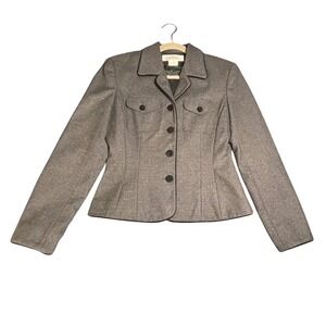 Susie Tompkins Vintage 100% Wool Blazer Jacket Gray Size 4 Tailored Velvet Trim